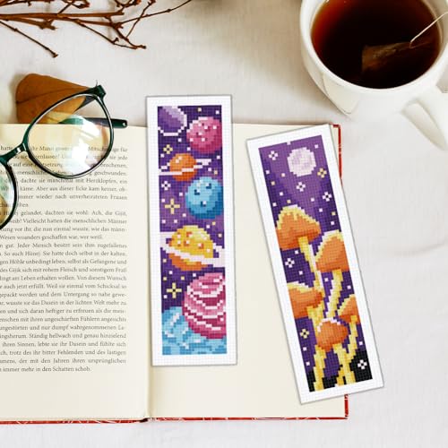INFUNLY 6pcs Purple DIY Cross Stitch Bookmark Kits 2.4''x7.9'' Owls Stamped Embroidery Bookmark Kit with Instruction Hot Air Balloon Embroidery Bookmark Set with Pre-Printed Pattern for Book Lovers - style: Purple Universe