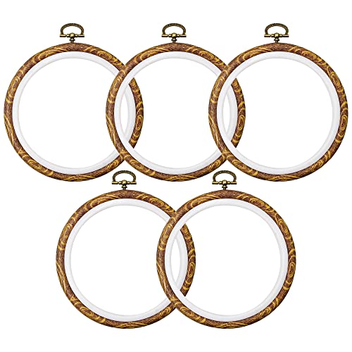 5PCS Embroidery Hoops 5 Inch, Imitated Wood Round Cross Stitch Hoops