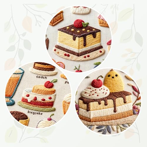 MAKHOT Cake Embroidery Kits for Beginners with Cross Stitch Kits, Embroidery Hoop, Tools,Colorful Threads,Step by Step Instructions,Adults Starter Cross Stitch Kit DIY Needlepoint(3PCS Cake) - color: 3PCS Cake