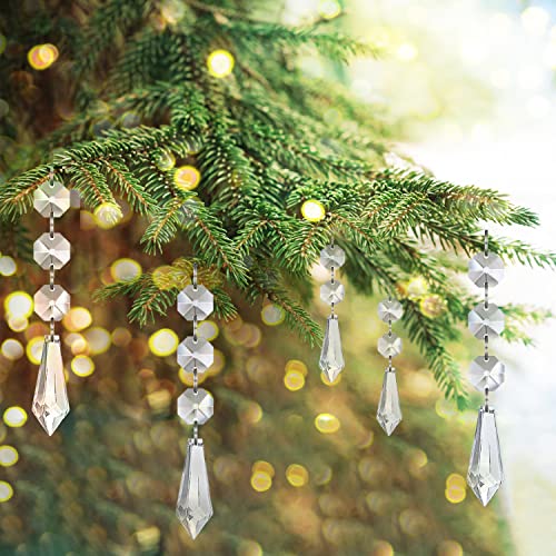Jishi 30pk Crystal Ornaments for Christmas Tree Decorations, Acrylic Hanging Crystals for Centerpieces Home Decor, Clear Plastic Icicle Prism Drop Pendant w/Crystal Beads for Chandelier Party Supplies - style: Icicle