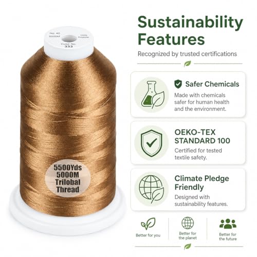 Simthread 5500Yds/5000M 40WT Polyester Embroidery Thread Light Brown 323 - color: Light Brown-323