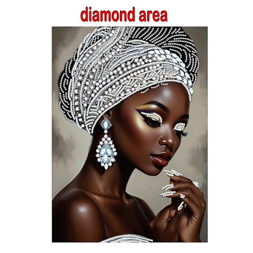 African woman 5D Diy diamond art kits for adults,Partial diamond painting kit for beginners,Special shaped diamond art,sparkling gem art,Diamond Mosaic embroidery,living room decor,11.81x15.7inch - color: LW56