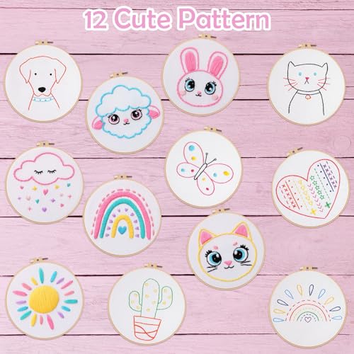 Louise Maelys 12 Pre-Stamped Embroidery Kit for Kids, Perfect for Ages 8-12 - color: cute embroidery kits