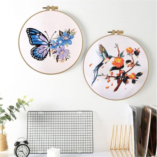 Esffaci Embroidery Starter Kit for Adult Beginner with Hummingbird‌ Flowers Pattern Hand Embroidery Set with Embroidery Cloth Hoop Needle Threader Embroidery Floss and Instruction - color: Hummingbird