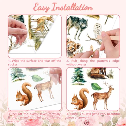 Peacoblue Animals and Forest Rub On Transfers for Furniture Craft 6"x12" - style: Animals and Forest