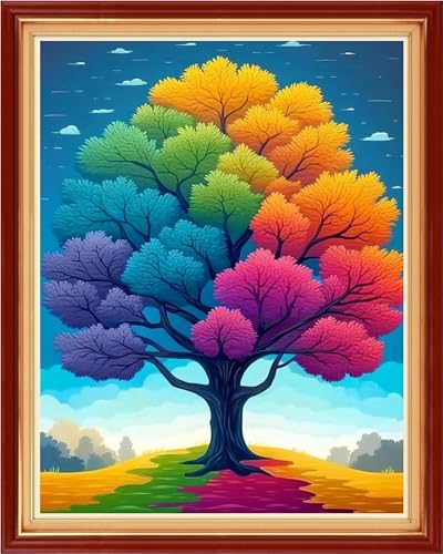 Redxing Stamped Cross Stitch Kits Embroidery kit for Beginners Adults Full Range of Embroidery Patterns Starter Kits DIY Printed Cross Stitch Kits Needlepoint Kits 11CT-Colorful Tree 16x20 inchs - color: Artskits01
