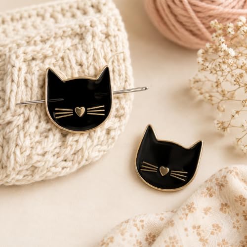 BOHIN Needle Minder Black Cat, 8x6cm, Magnetic Sewing Accessory