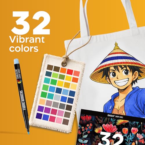 Zenacolor - 32 Fabric Markers Permanent for Clothes - Fine Point