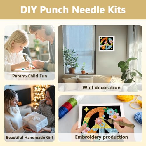 DOODLREAM Peace Symbol Punch Needle Kit for Beginner 9.4" x 9.4" - color: Peace Symbol