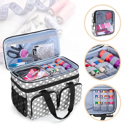 BAFASO Large Sewing Organizer Bag with an Individual Pouch, Polka Dots - color: Polka Dots