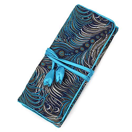 SmilerSmile Jewelry Travel Bag Embroidery Travel Jewelry Organizer with Tie Close Embroidered Flower Jewelry Roll for Women Girls (Feathers) - color: Feathers