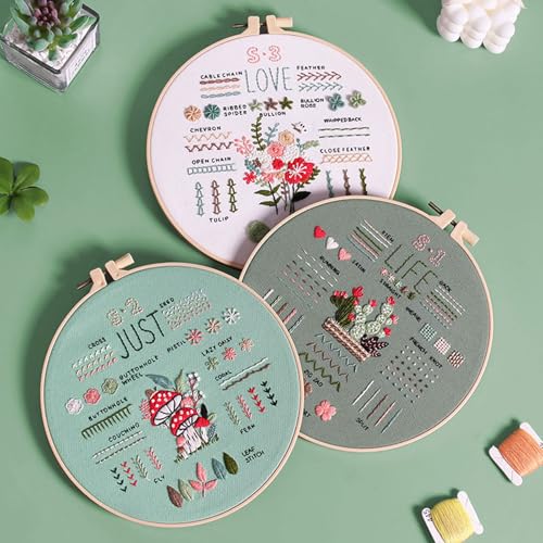 FEIYUENO 3 Sets Just-Love-Life Plant Beginner Embroidery Kit for Adults - color: Plant-2