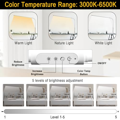 CGBE LED Desk Lamp, 23.6" Nail Light for Desk with Adjustable Gooseneck - color: White-Table