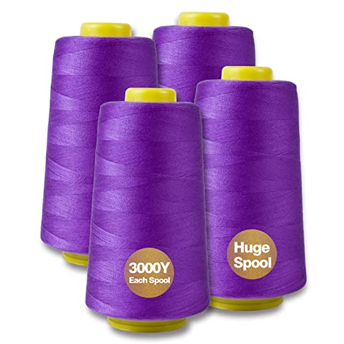 Purple Serger Thread All-Purpose for Sewing, Polyester, 4 Cones of 3000 Yards Each Spool Thread for Sewing Machine - color: 4 Purple