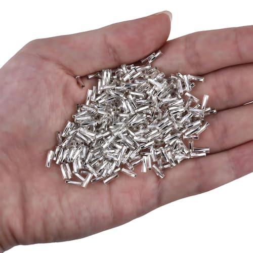 1050pcs 2x7mm Silver Glass Bugle Beads Tube Twisted Seed Beads for Earring Bracelet Necklace Jewelry DIY Craft Making AAA - color: Silver 2x7mm Twisted