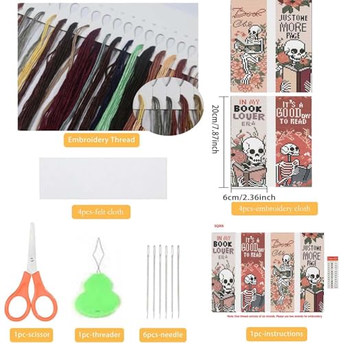niurenmaoyi 4 Pack Skeleton Bookmark Stamped Cross Stitch Kits for Beginner - color: Cross Stitch Kits0512-01