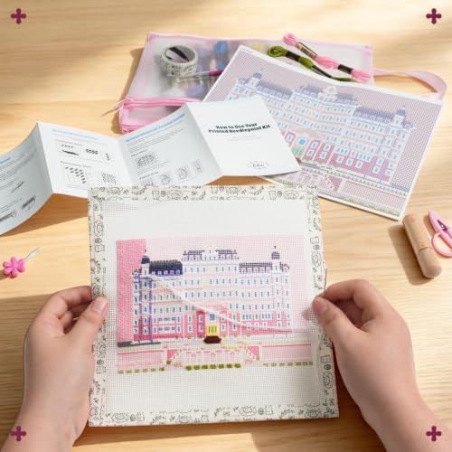 Kaitiaki 18 mesh Needlepoint Canvas Kit, 8 in Painted Canvas Set with Embroidery Floss, Needles, Guide Card, Instruction, Threader, Scissors & Project Bag for Crafter Gift(Budapest) - color: Budapest, size: 18 mesh