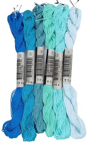 KCS 162 Yards(150 Meters) Mercerized Pearl Cotton Crochet Needlepoint Thread,Size 5,6 skeins,Mixed Color 06 - color: 6color06, size: 6 skeins