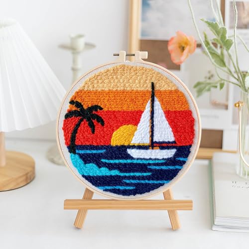 LACHLAND Punch Needle Kit Beginners, Landscape Stitching Kit for Adults&Teens DIY Embroidery Starter Craft with Yarn Needle Tool Easy Hobby Home Decor Gifts for Craft Lover (Sailing) - color: Sailing