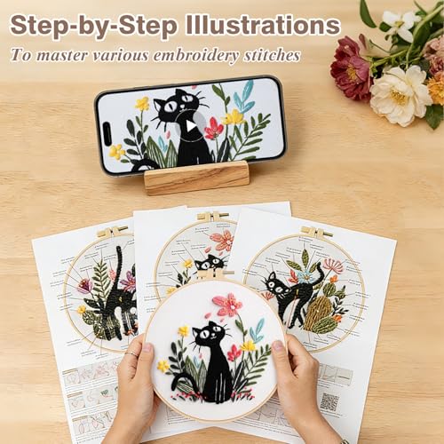 3 Pack Cat Embroidery Kits for Beginners Adults, Starter Cross Stitch Kit - color: Cat