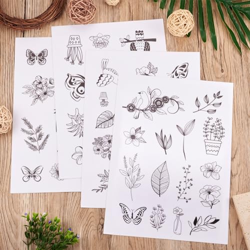 Magibeads 60 Patterns Leaf Flower Bird Insect Water Soluble Embroidery Patterns Plant Bonsai Butterfly Spring Stick and Stitch Transfer Embroidery Paper for Adult Beginners Hand Sewing Starter Kit - color: Flower & Leaf & Butterfly