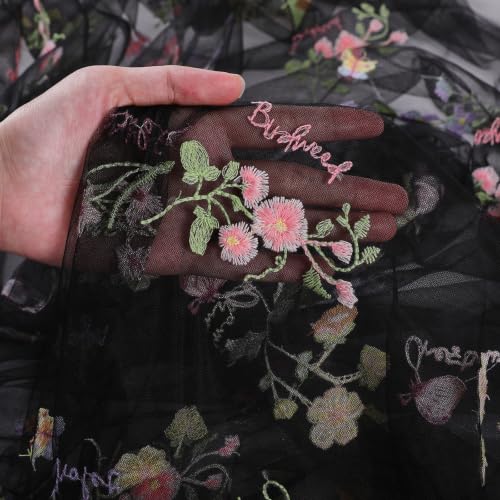 Wedding Floral Tablecloth 60" x 120" Sheer Black Wildflower Tablecloths - color: Black, size: 60"x120", 1 Pc