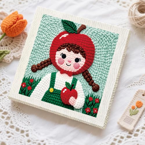 BEUNITONE 2PCS Fruit Girl Pattern Punch Needle Kit for Adults Beginners, Complete Craft Kit Needlepoint Kits for Adults with Hoop, Punch Needle Starter Craft Set for Cloth Festival Gift and Home Decor - color: 06-Fruit Girl
