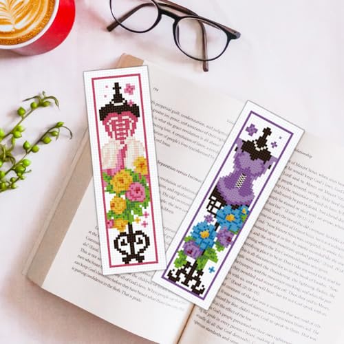 ORIGACH 6 Set Mannequin with Flowers Cross Stitch Bookmark Kit for Beginner - style: Mannequin with Flowers