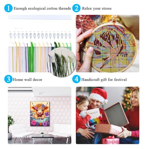 Cow Stamped Cross Stitch Kits for Adults Beginners, DIY Animals Cross Stitch Patterns Kits Printed Dimensions Needlepoint Kits,Crafts Embroidery Kits for Home Decor