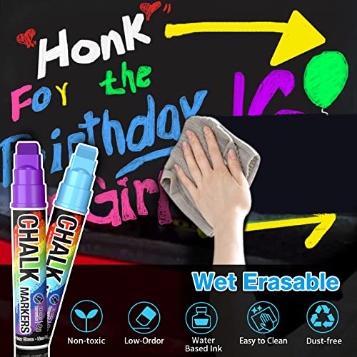 KERIFI Window Markers for Cars Washable, 10mm Jumbo Liquid Chalk Pens for Art Wedding Signs, Just Married Car Decorations, Back to School Graduation Celebration, Glass Mirror Bistro Blackboard Poster - color: 10mm - 8 Colors