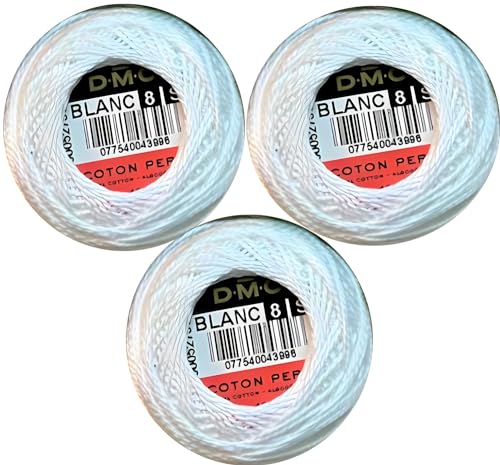 3 Packs of DMC Pearl Cotton White Thread Balls,%100 Cotton, Size 8, DMC 116 8-Blanc, 95 Yards, INCELER Bundles (White 3 Packs) - color: White 3 Packs