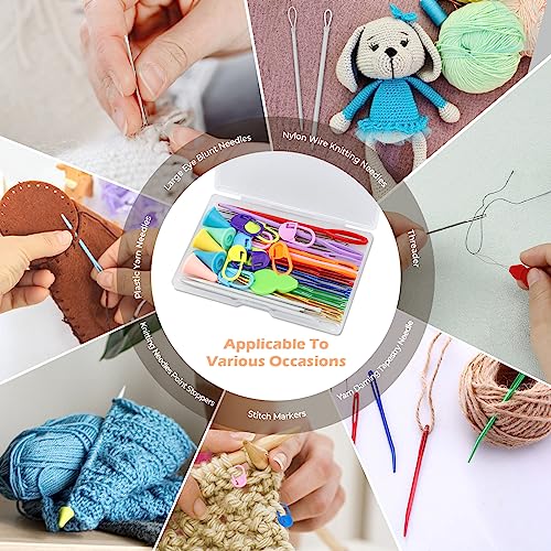 FIVEIZERO 43 Pcs Yarn Needles Set, Assorted Yarn Needles Bent Tapestry Needle Weaving Needle Darning Needles Big Eye Blunt Knitting Needles with Stitch Markers for Knitting Crochet Kit - color: Colorful 43PCS