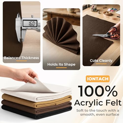 IONTACH 9" X 36" Soft Felt Sheets 1.6mm Thick (4 Packs, Brown Series) - color: Brown Series