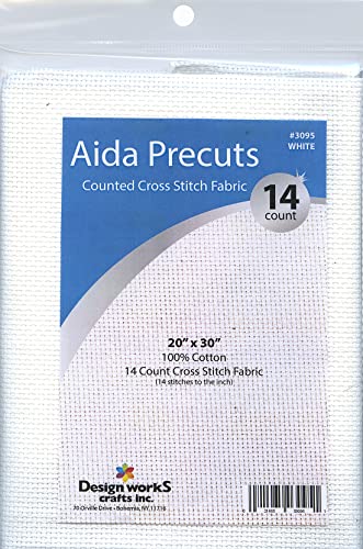 14 Count Aida Fabric Pre-Cut for Counted Cross Stitch - White - color: White, size: 20" x 30"