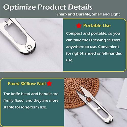 Zittop 2pcs Premium Stainless Steel 4.2in U Sewing Scissors Clippers, Embroidery Yarn Scissors Mini Thread Sewing Cutter, Yarn Fishing Mini Small Snips Trimming Nipper Great for Stitch (Silver).