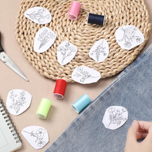 Water Soluble Embroidery Stabilizers for Hat - 3 Sheets 42 Pcs Stick and Stitch Self Adhesive Wash Away with Pre-Printed Flower Pattern for Cap Cloth Embroidery Hand Sewing Lover Beginners DIY Gifts - size: Pattern: Cap
