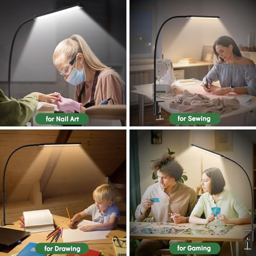 Clamp Lamp for Desk, Eye-Caring LED Clip Light for Home Office - color: Black