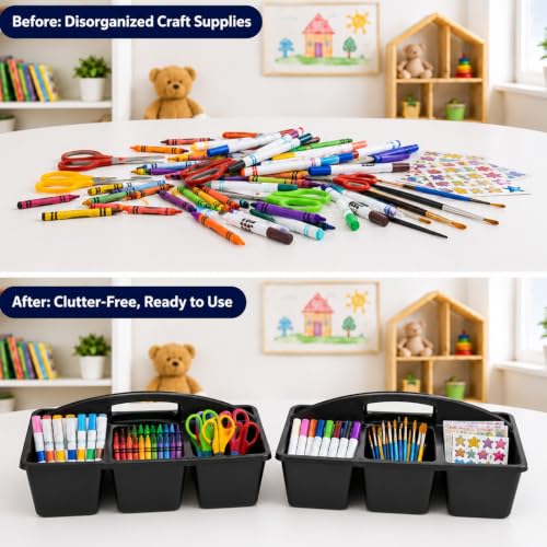 6 Pack Classroom Caddy with Handle, 6 Compartment (Black) - color: Black