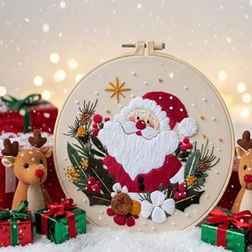 Nalexmi 3 Sets Christmas Embroidery Kits, Snowman, Santa, Jingle Bell - color: christmas