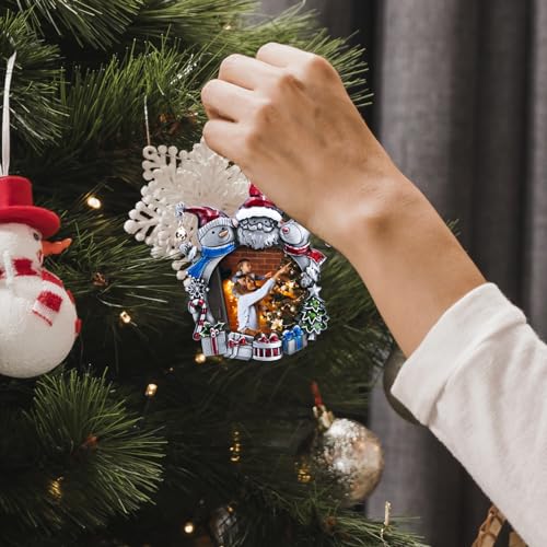 Laraine Christmas Tree Ornaments – Decorative Hanging 2026 Holiday Keepsake Gift Round Pendant with 2.5” Photo Frame Insert for Picture of Pet (Snowman Black)