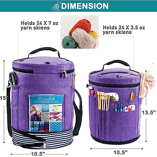 MYBAGZING Expandable Crochet Bag Organizer w/Yarn Grommets& Zipper Closure - color: Purple-Ⅱ, size: Medium-Zipper Closure