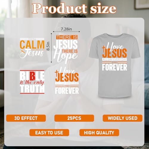 25Pcs Christian Dtf Transfers Ready to Press Faith-Based Sayings Iron on Transfers for Tshirts Easter Christian Transfer Vinyl Stickers for Clothing Pillows Bag DIY Crafts - color: Christian