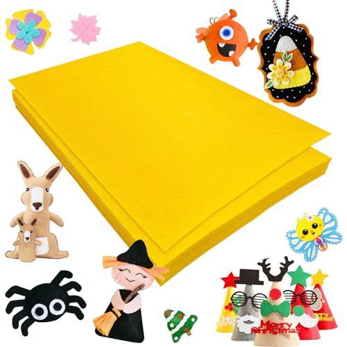 Jtnohx Felt for Crafts, 16 Pcs Felt Fabric, 7"×11.3" Stiff Felt Sheets, Craft Felt Square for Sewing (Yellow) - color: Yellow