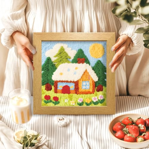 BEUNITONE Forest House Punch Needle Kit for Adults Beginners Christmas Gift - color: 07-Forest Hose
