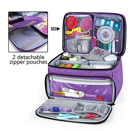 Luxja Sewing Storage Organizer with 2 Detachable Clear Pockets, Purple - color: Purple