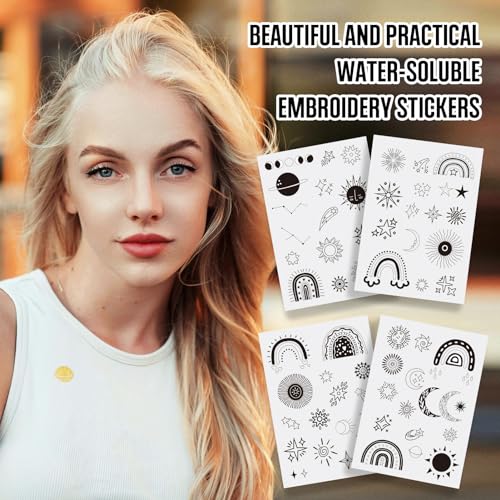 Magibeads 60Pcs Moon Sun Star Water Soluble Embroidery Stabilizer Adhesive Stick and Stitch Embroidery Transfer Paper for Hand Sewing Beginners Adults - color: Moon & Sun & Star