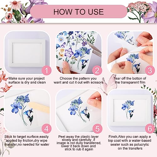 BBTO 12 Sheets Wildflower Rub on Transfers for Crafts Wood Furniture Decor - style: Fresh Flowers