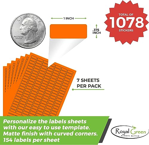 Royal Green Printable Rectangle Labels, 1 x 0.375 Inch - 1078 Pack - color: Neon Orange, size: 1078