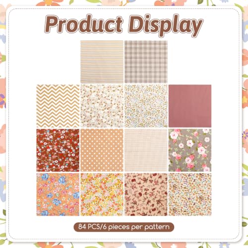 84 Pcs 8 inch Autumn Precut Quilting Fabric Fall Cotton Fabric Squares - color: Khaki, size: 8″