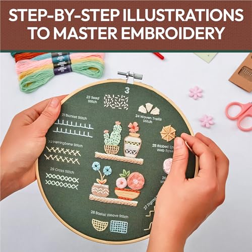 Craftwiz Embroidery Kit for Beginners, 4 Patterns, Learn 31 Stitches